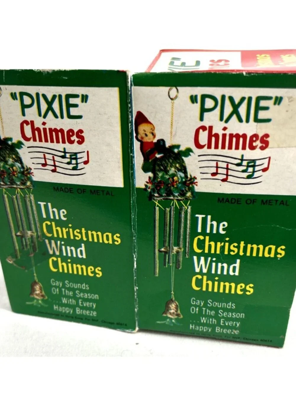 Christmas PIXIE Elf Wind Chimes Mistletoe Bell w/Box 1960's HONG KONG